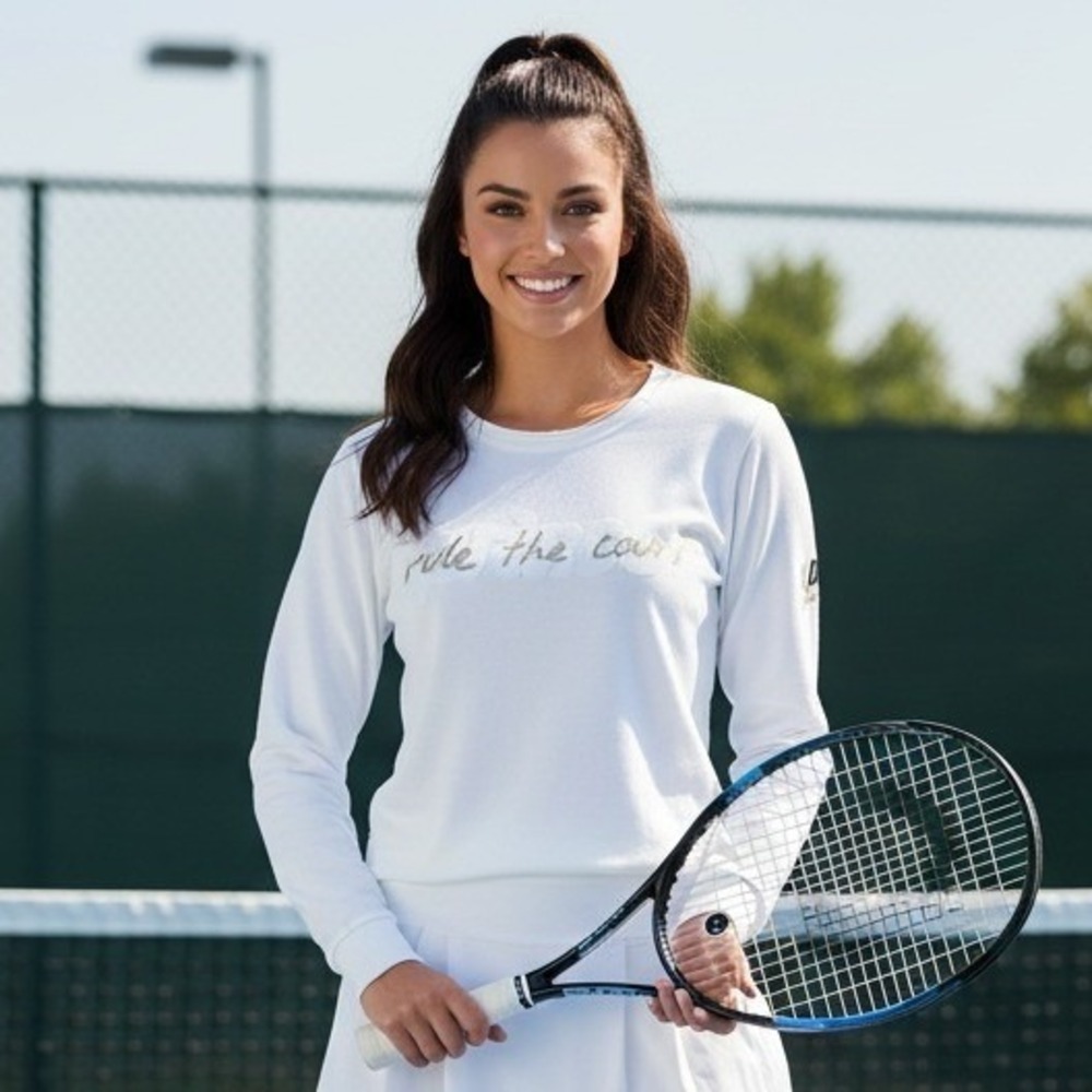 Prince Pullover Sweater Women's XS White Long‎ Sleeve "Rule The Court" Graphic